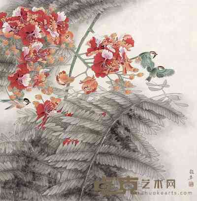 鉏振阜 花鸟 镜心 68×68cm